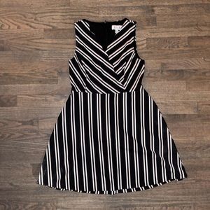 NWOT scalloped detailed white striped little black dress